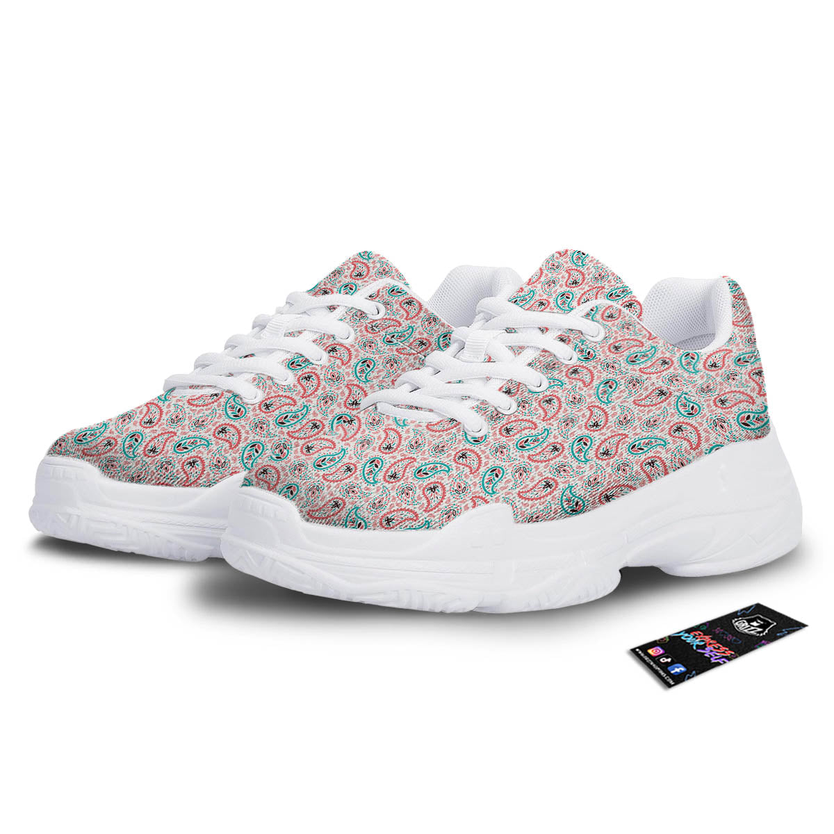 Paisley Boho Colorful Print Pattern White Chunky Shoes-grizzshop