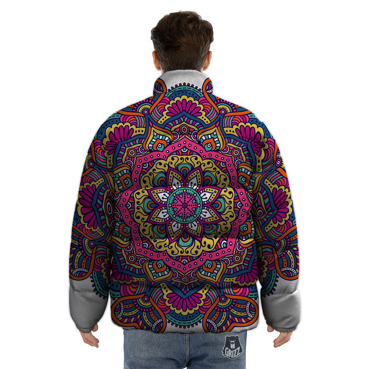 Paisley Boho Colorful Print Puffer Jacket-grizzshop