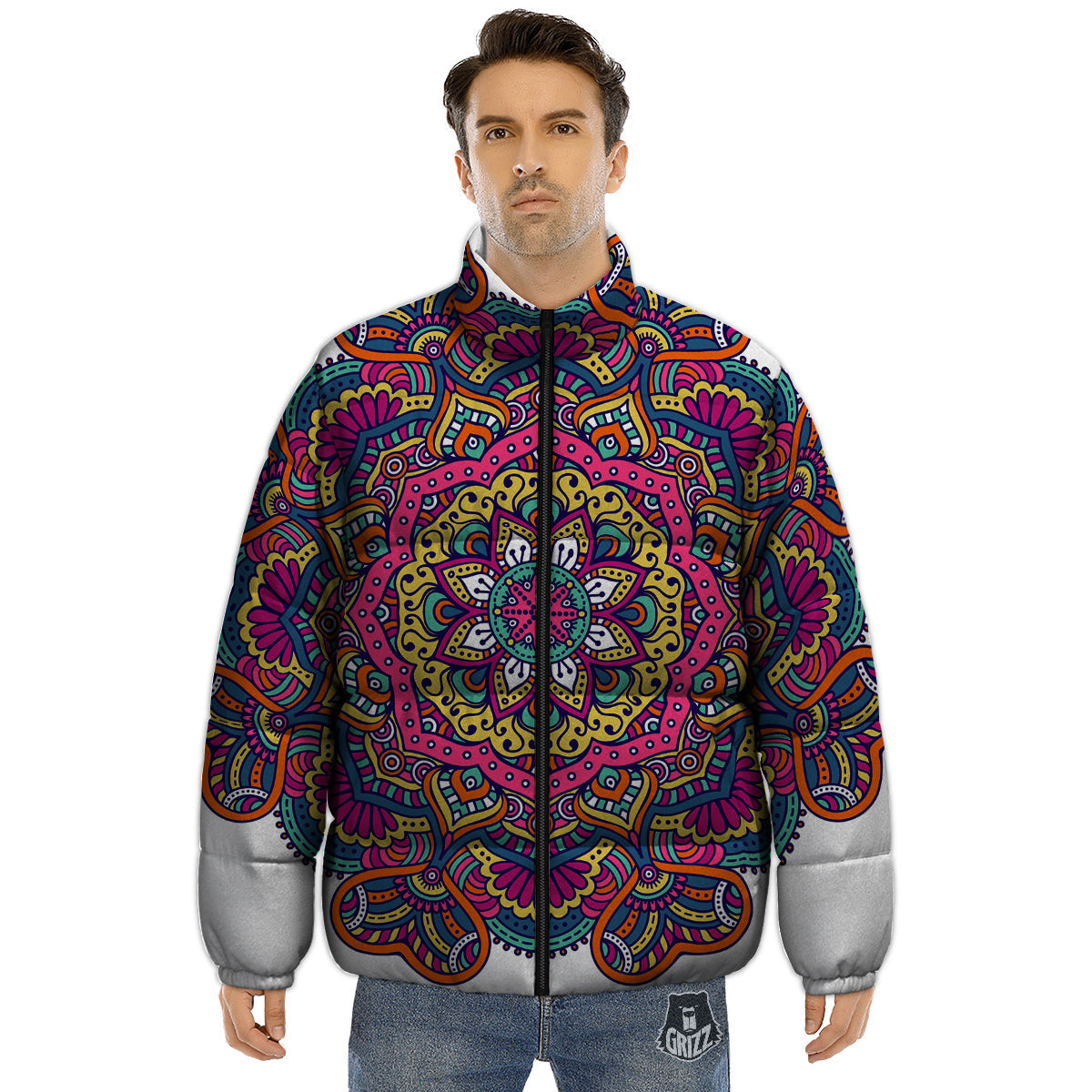 Paisley Boho Colorful Print Puffer Jacket-grizzshop