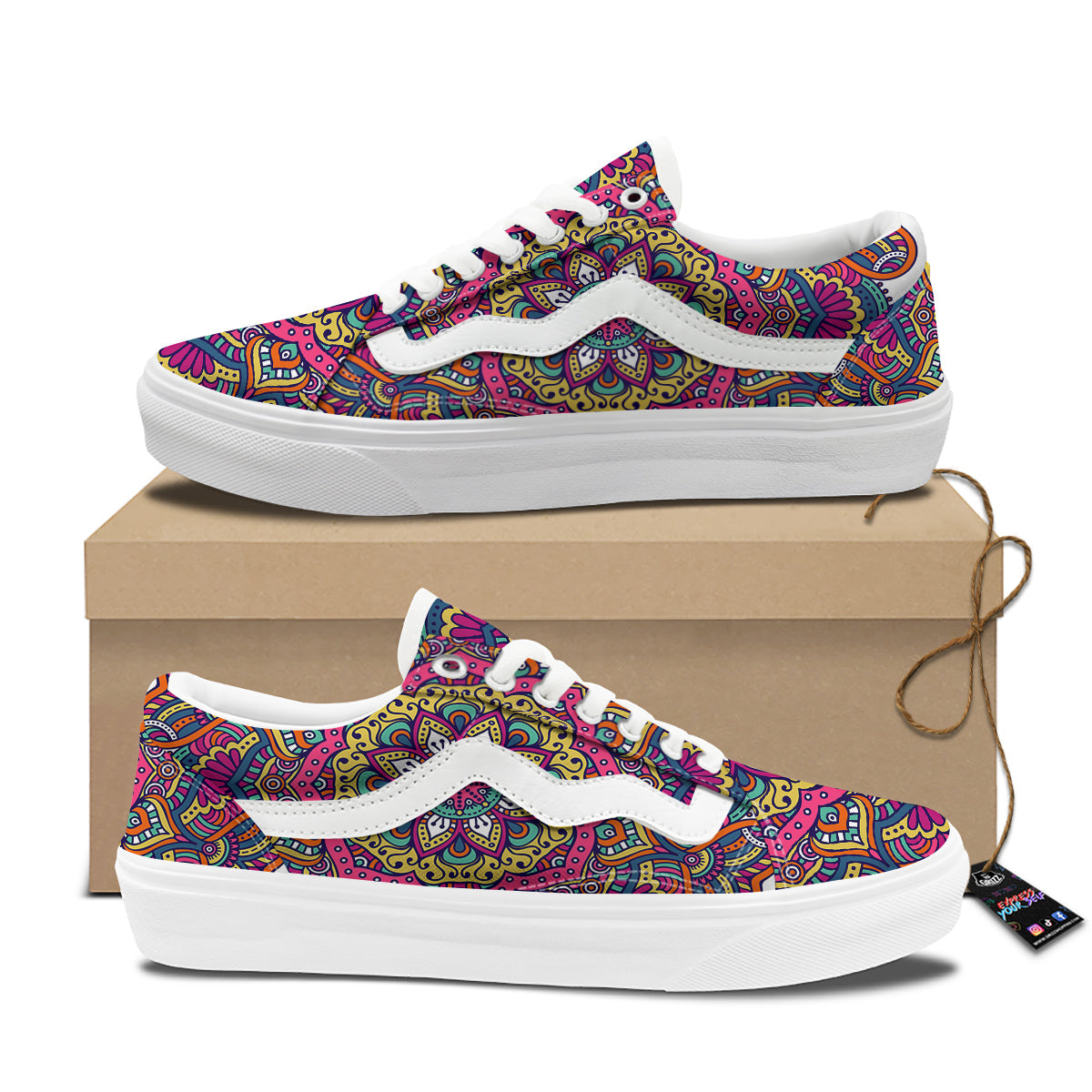 Paisley Boho Colorful Print Skate Shoes-grizzshop