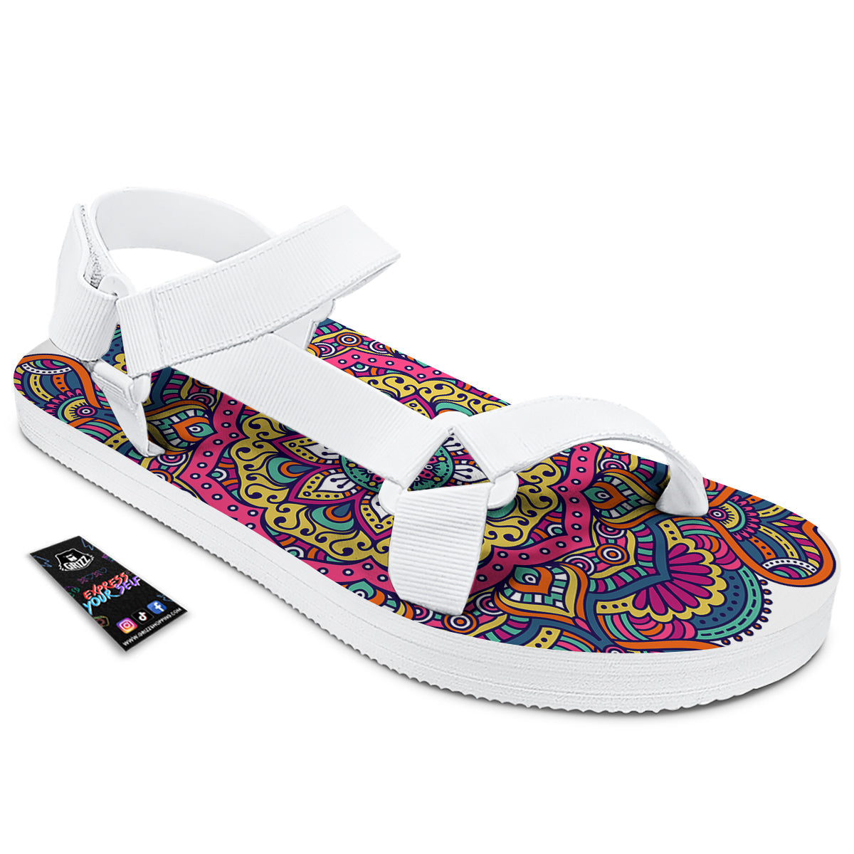 Paisley Boho Colorful Print White Open Toe Sandals-grizzshop