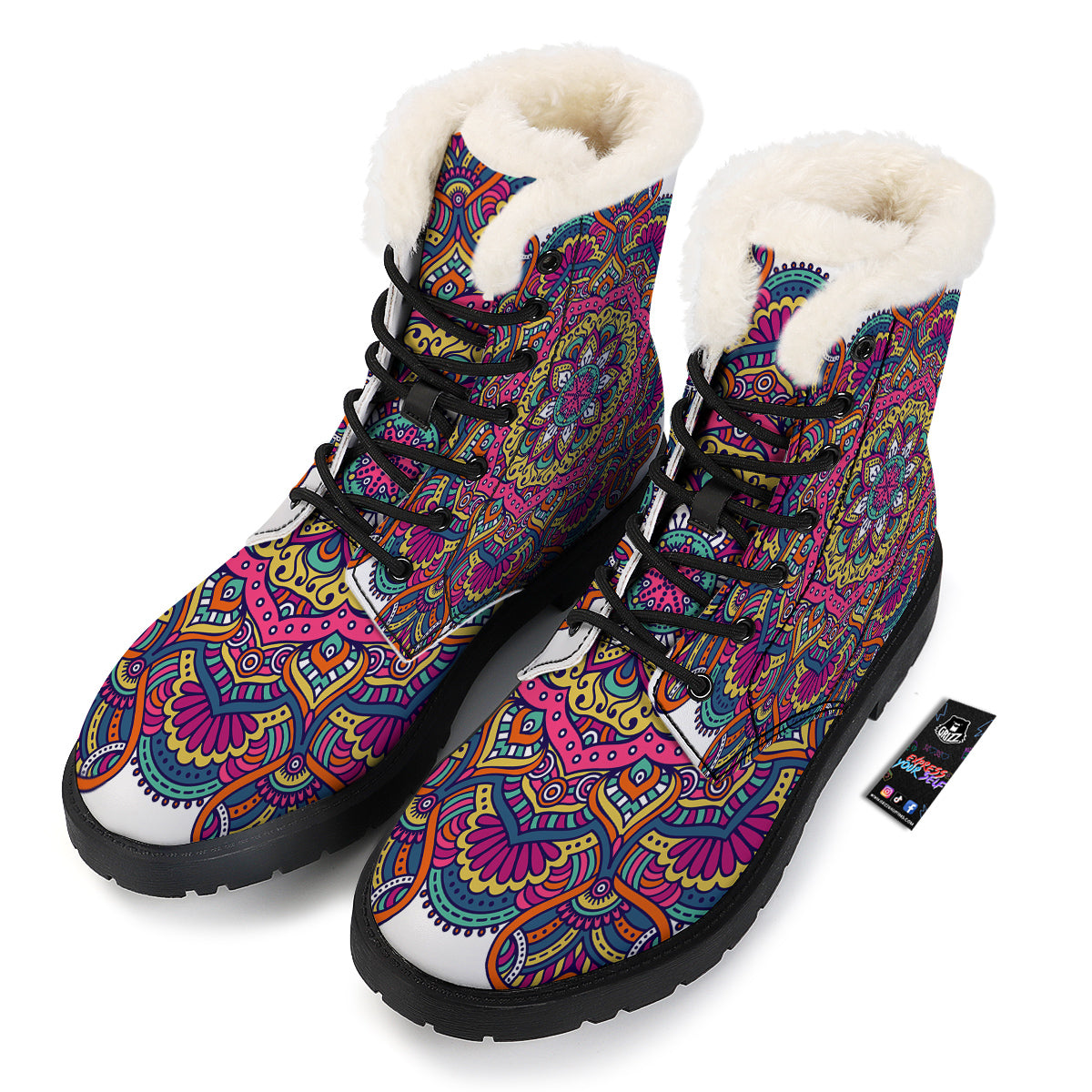 Paisley Boho Colorful Print Winter Boots-grizzshop