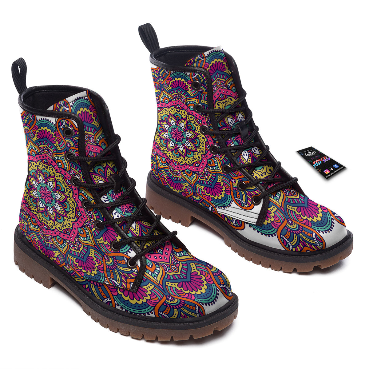 Paisley Boho Colorful Print Work Boots-grizzshop