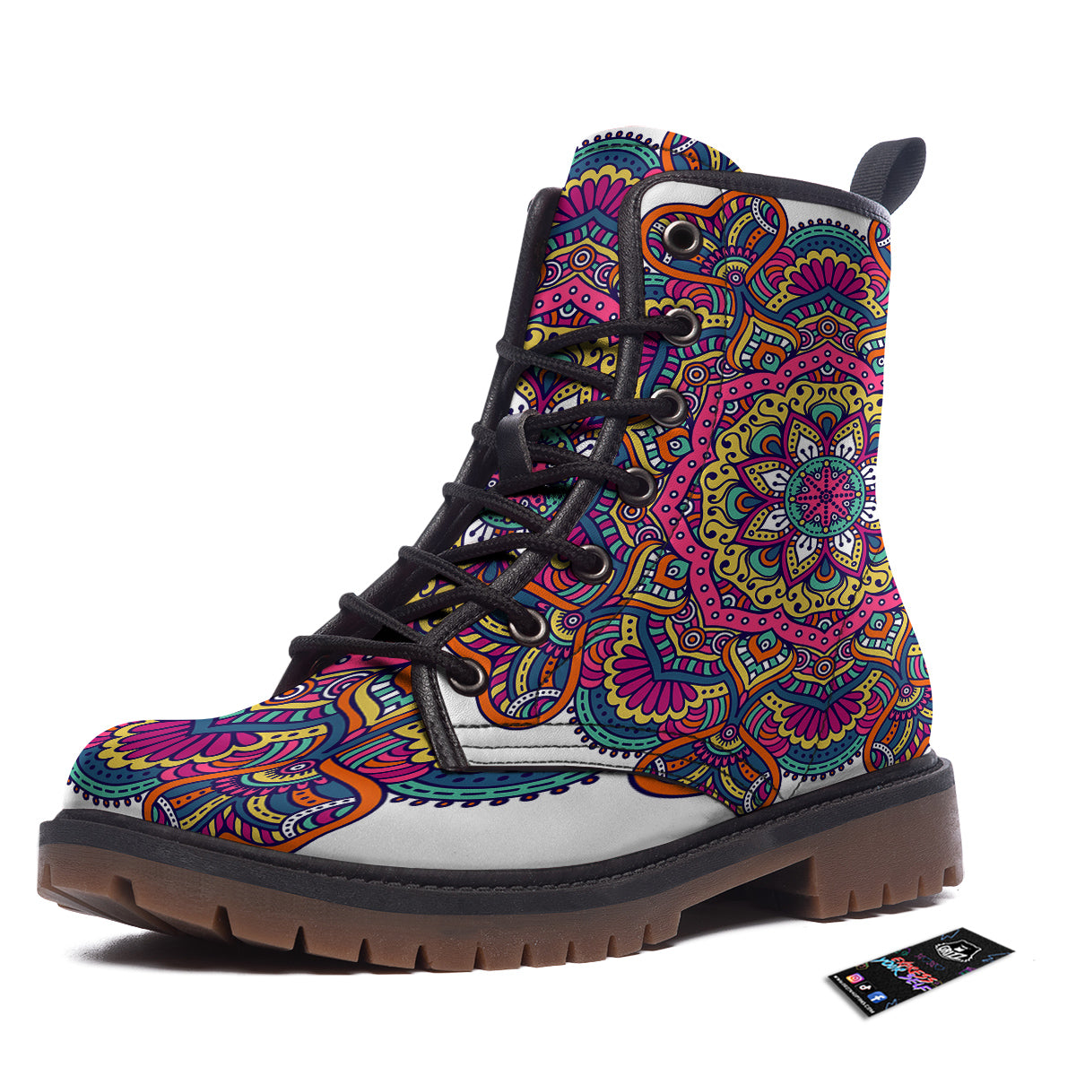 Paisley Boho Colorful Print Work Boots-grizzshop