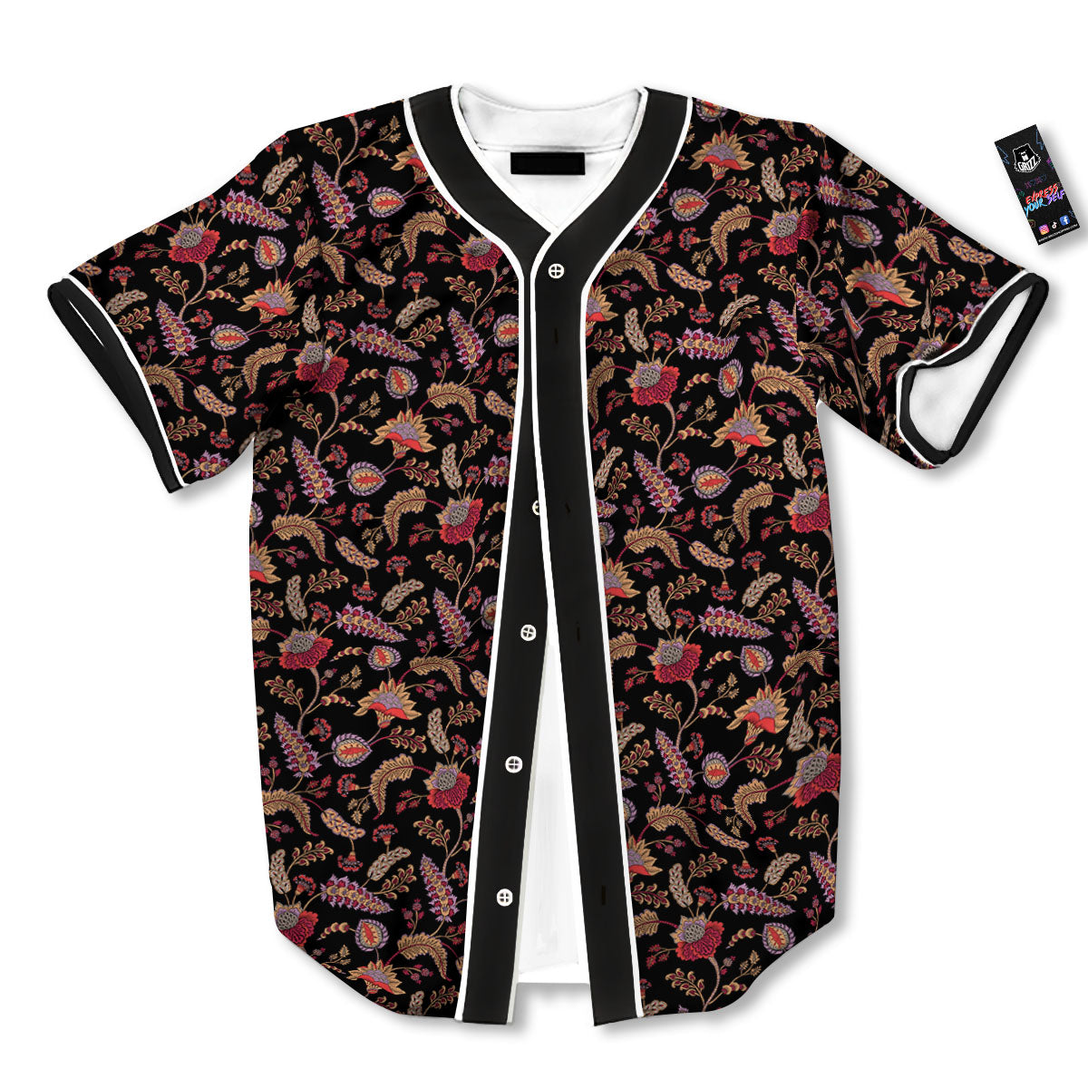 Paisley Boho Print Pattern Baseball Jersey-grizzshop