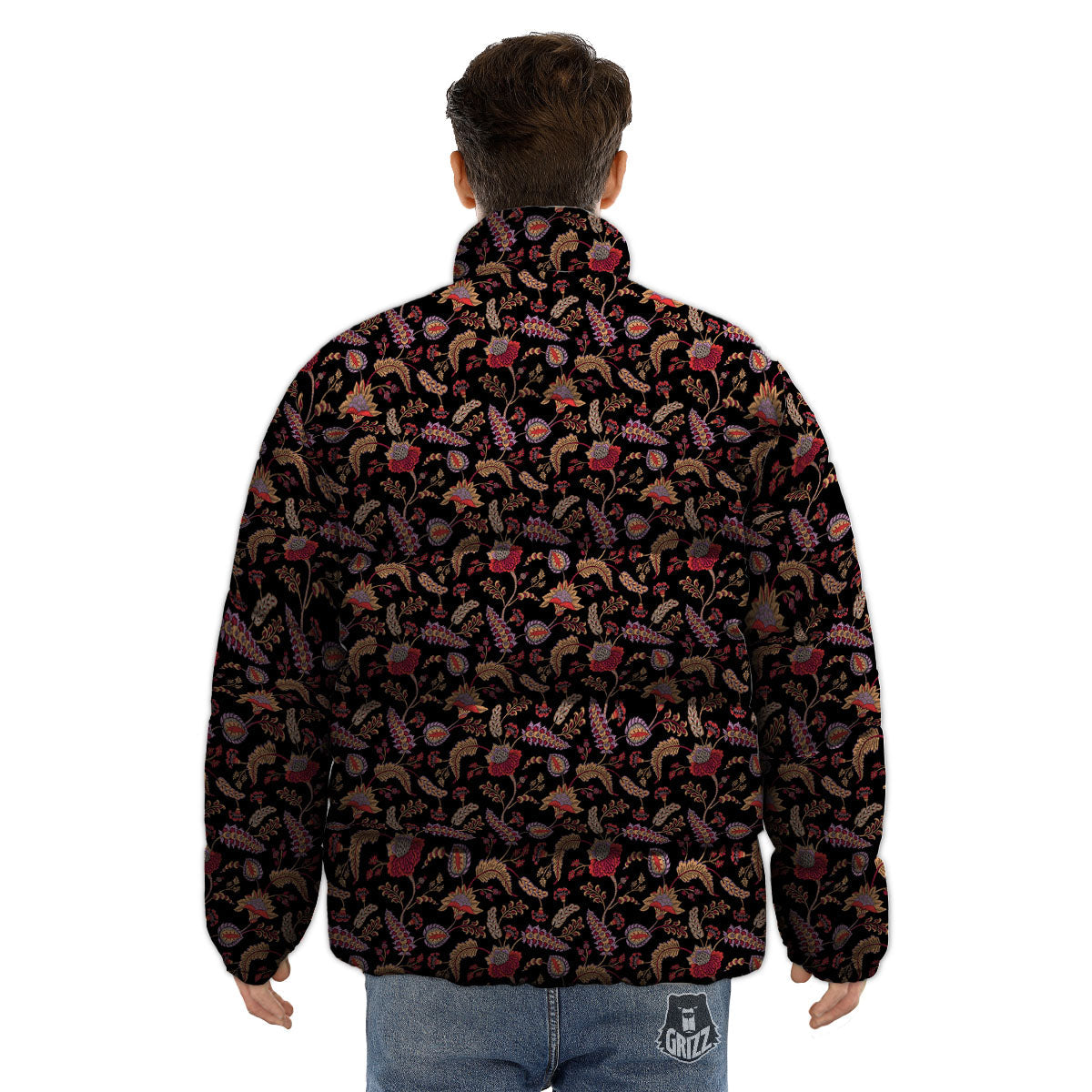 Paisley Boho Print Pattern Puffer Jacket-grizzshop