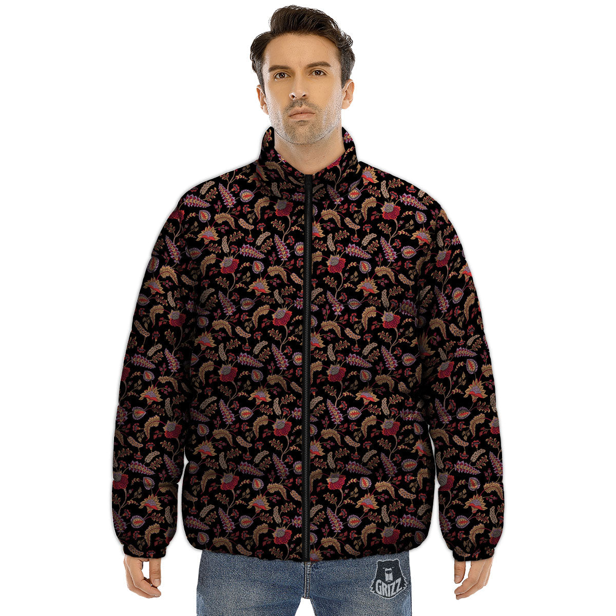 Paisley Boho Print Pattern Puffer Jacket-grizzshop