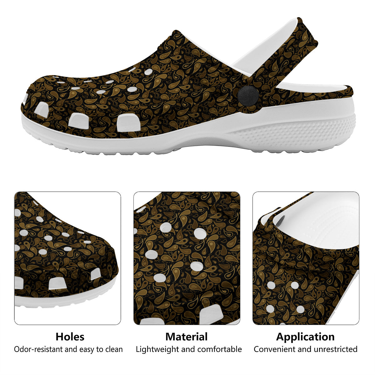 Paisley Dark Brown Print Pattern Clog-grizzshop