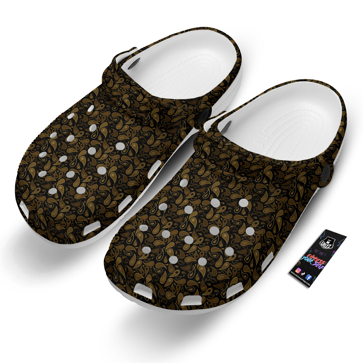 Paisley Dark Brown Print Pattern Clog-grizzshop