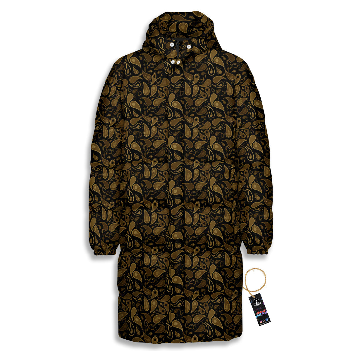 Paisley Dark Brown Print Pattern Long Down Jacket-grizzshop