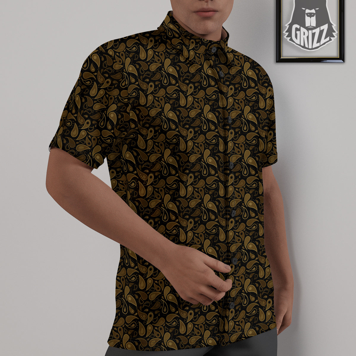 Paisley Dark Brown Print Pattern Untucked Shirts-grizzshop