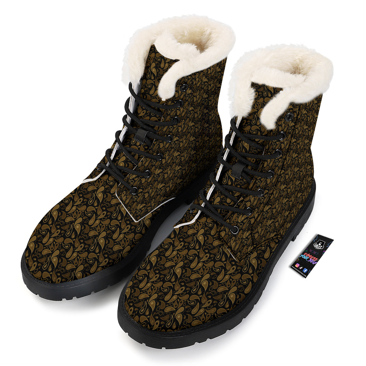 Paisley Dark Brown Print Pattern Winter Boots-grizzshop
