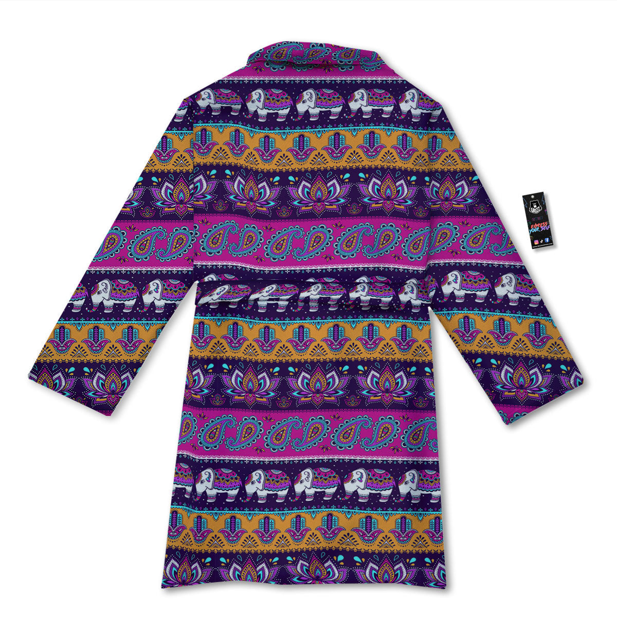 Paisley Elephant Hamsa Print Pattern Bathrobe-grizzshop