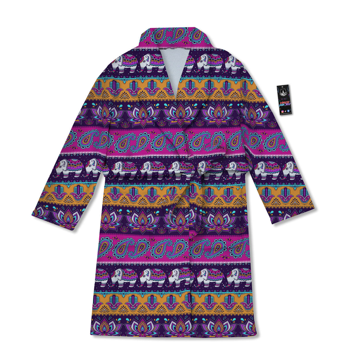 Paisley Elephant Hamsa Print Pattern Bathrobe-grizzshop