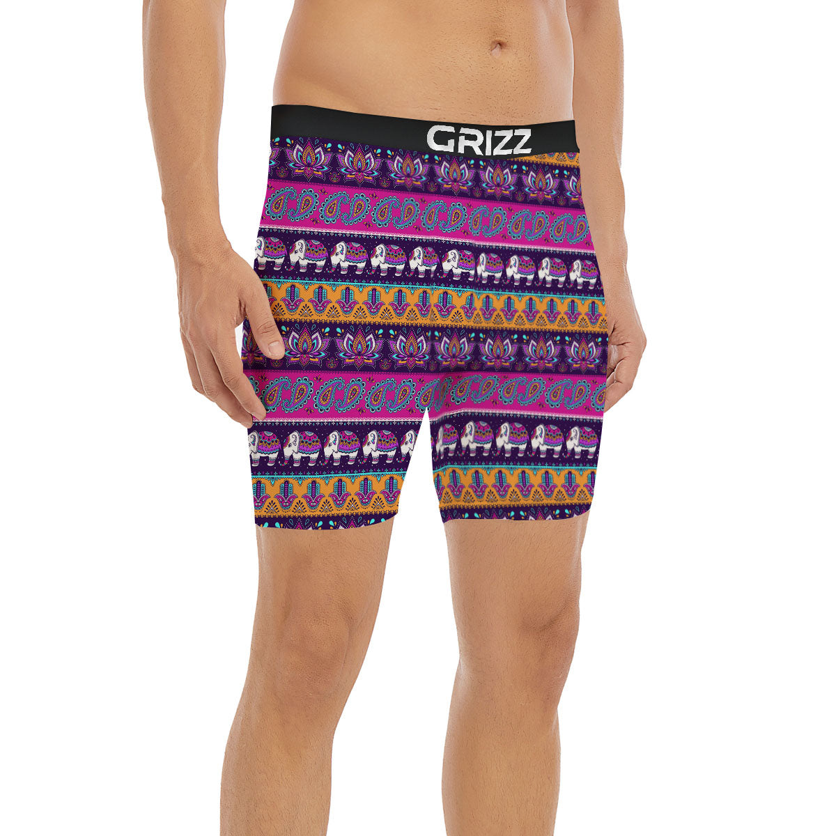 Paisley Elephant Hamsa Print Pattern Boxer Briefs-grizzshop