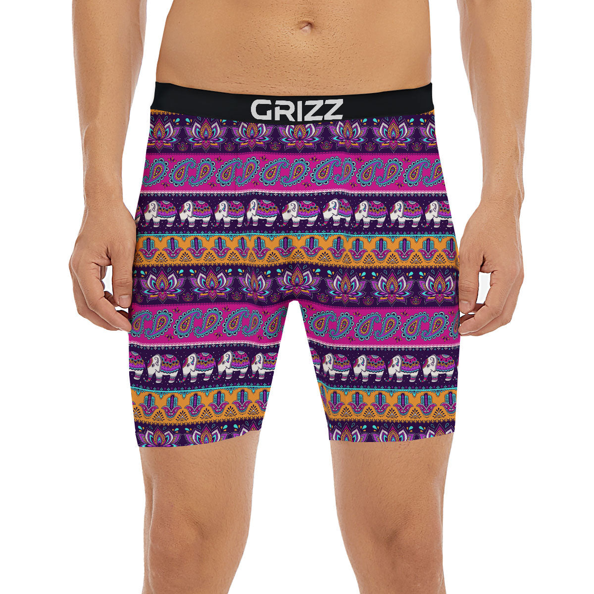 Paisley Elephant Hamsa Print Pattern Boxer Briefs-grizzshop