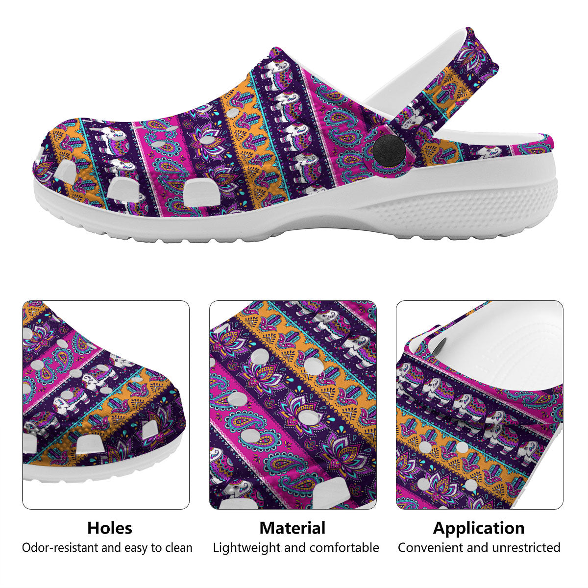 Paisley Elephant Hamsa Print Pattern Clog-grizzshop