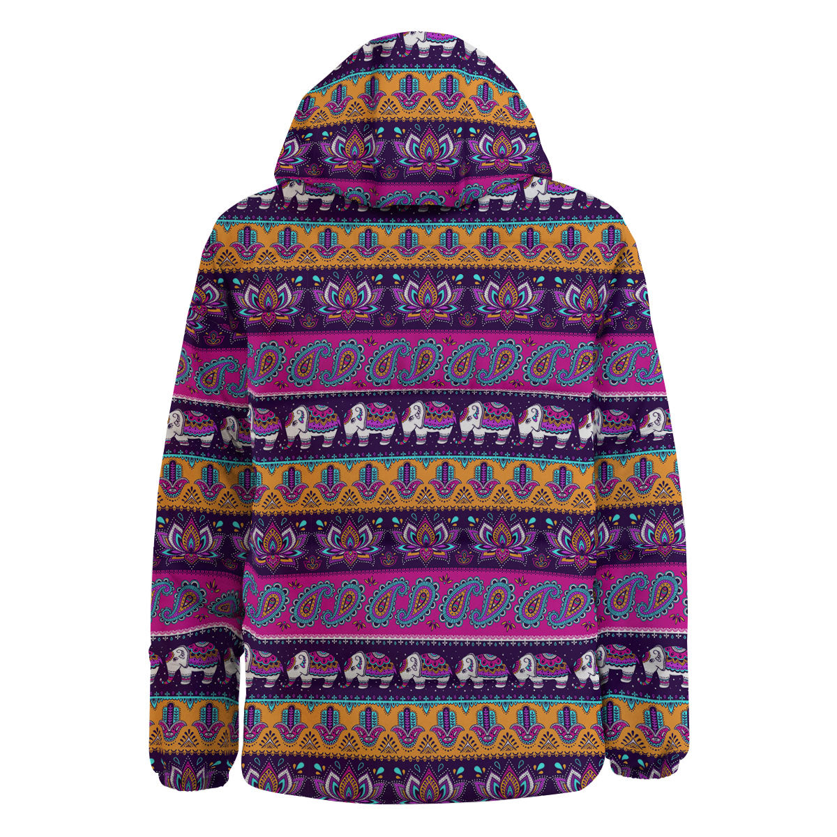Paisley Elephant Hamsa Print Pattern Down Jacket-grizzshop