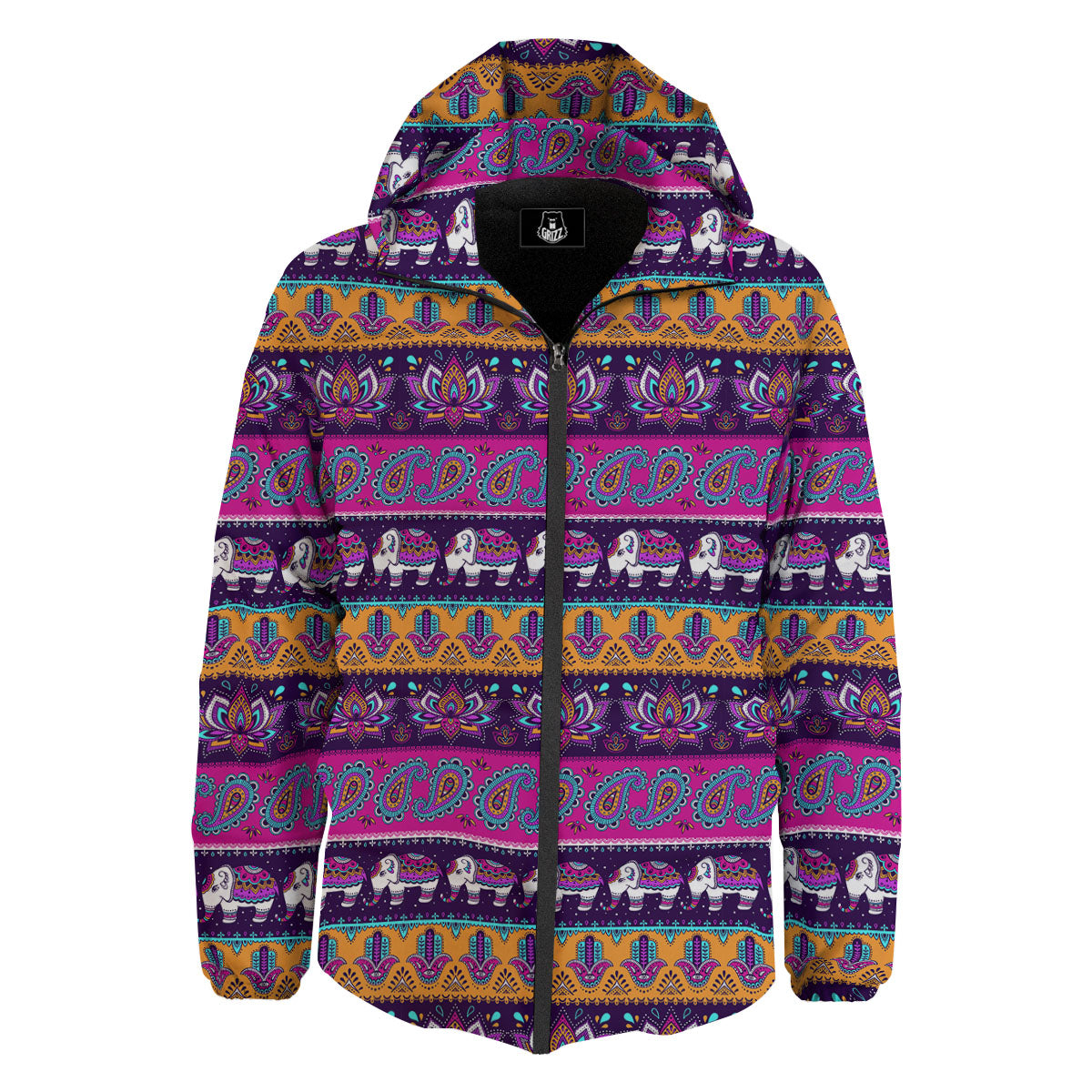Paisley Elephant Hamsa Print Pattern Down Jacket-grizzshop
