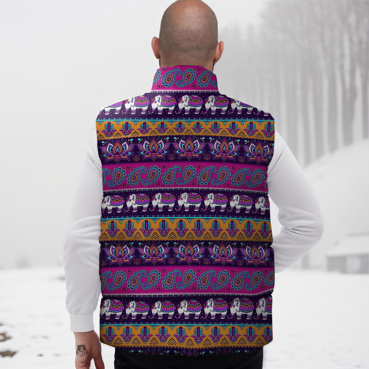 Paisley Elephant Hamsa Print Pattern Down Vest