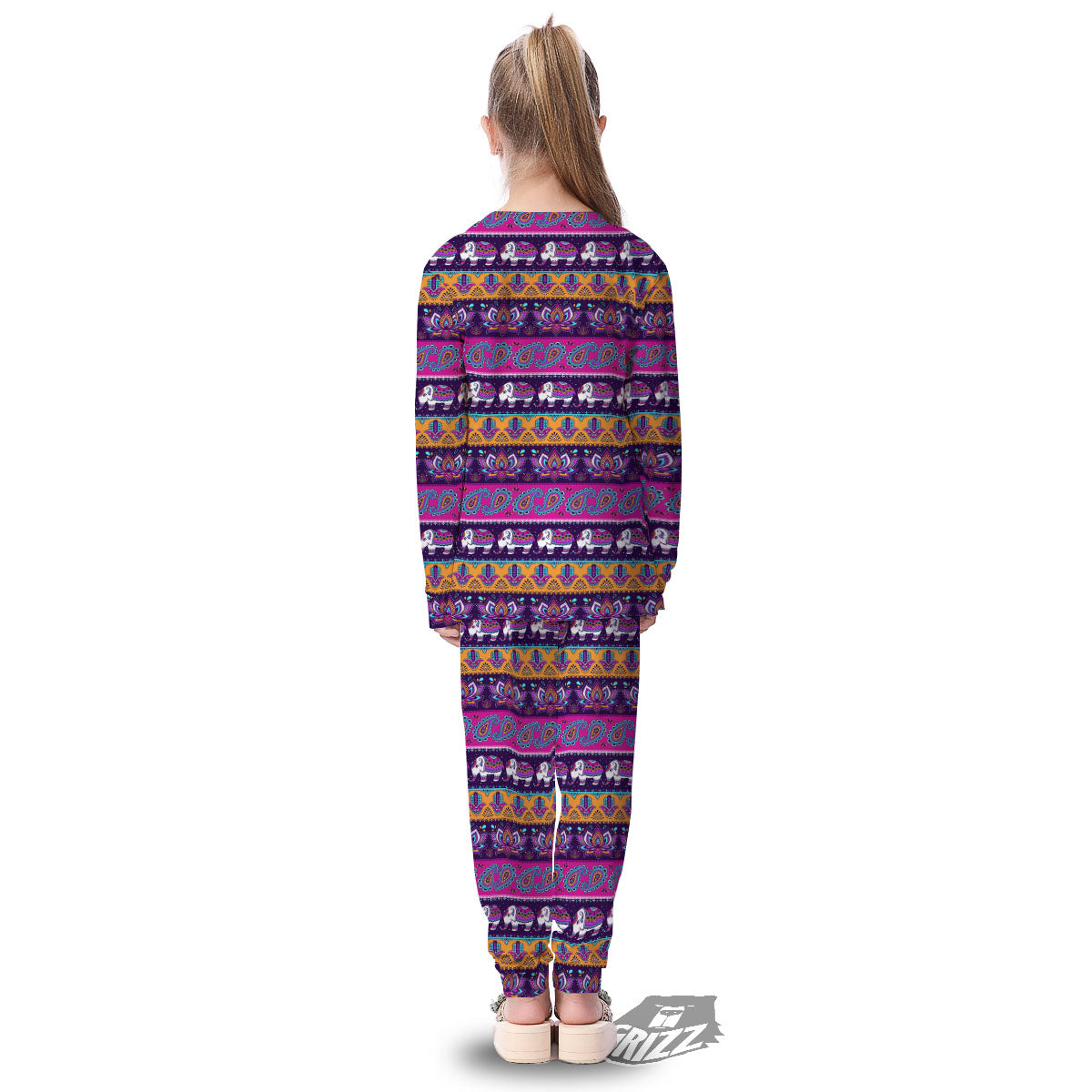 Paisley Elephant Hamsa Print Pattern Kid's Pajamas-grizzshop