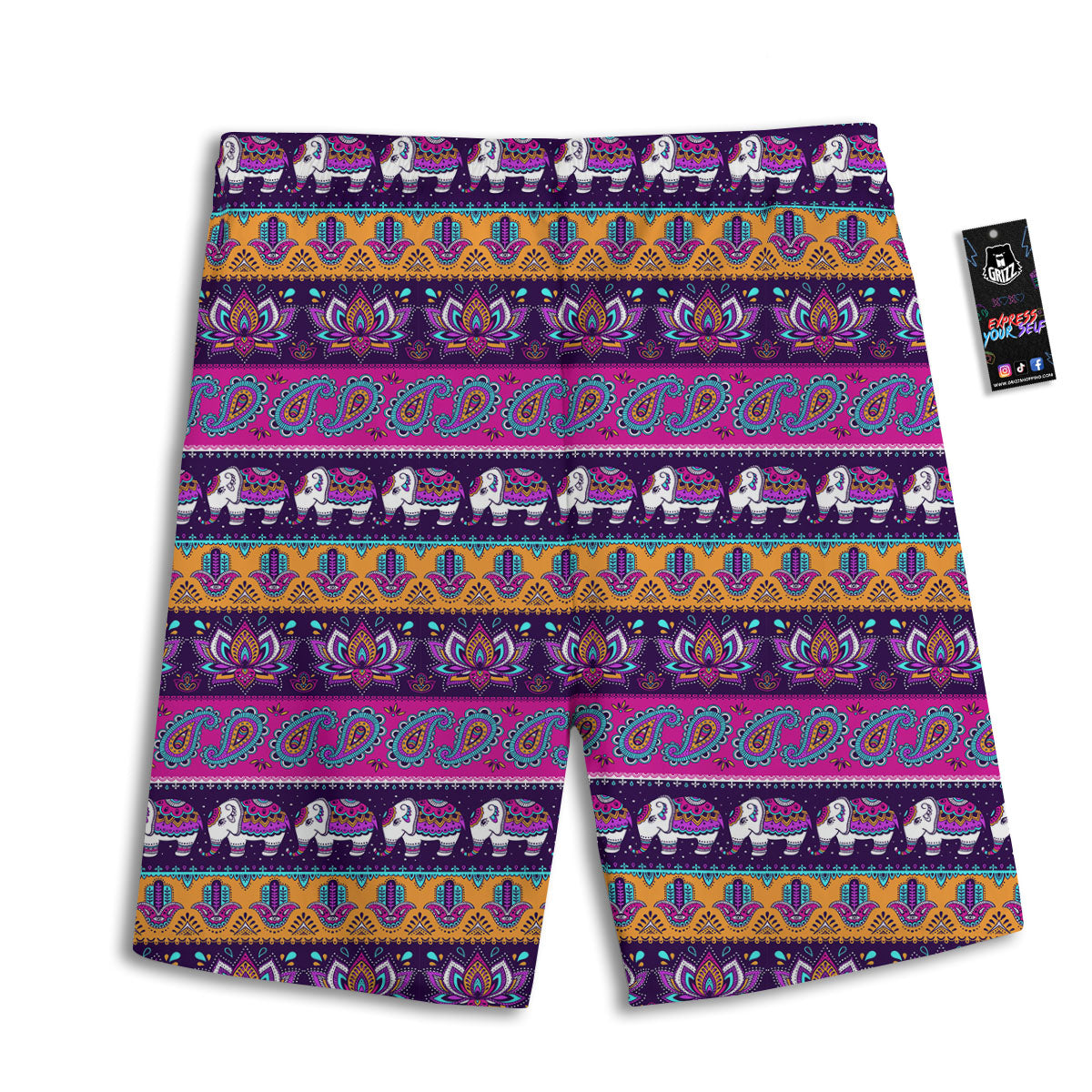 Paisley Elephant Hamsa Print Pattern Men's Athletic Shorts