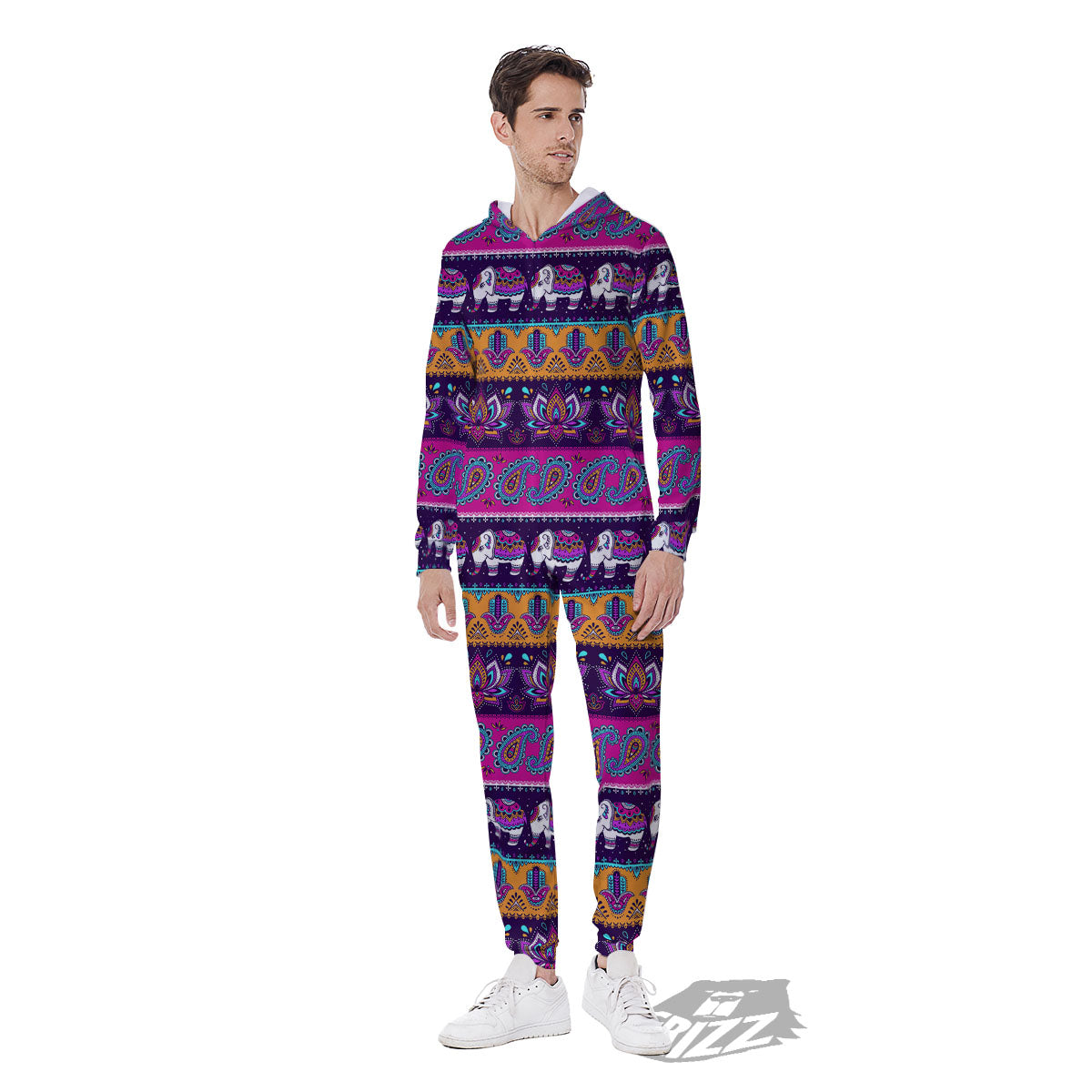 Paisley Elephant Hamsa Print Pattern Men's Jumpsuit-grizzshop