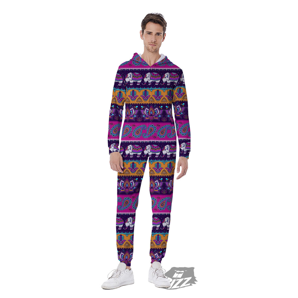 Paisley Elephant Hamsa Print Pattern Men's Jumpsuit-grizzshop