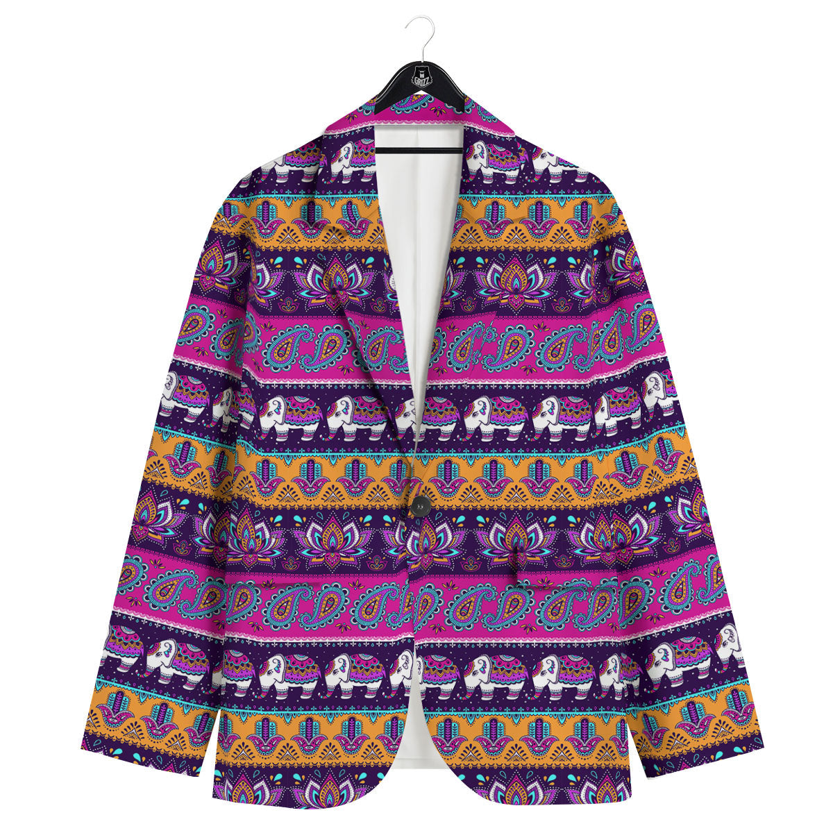 Paisley Elephant Hamsa Print Pattern Men's Sport Coat-grizzshop
