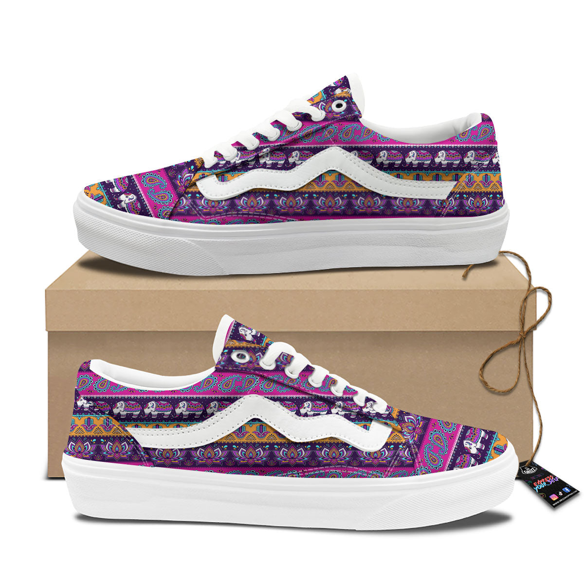 Paisley Elephant Hamsa Print Pattern Skate Shoes-grizzshop