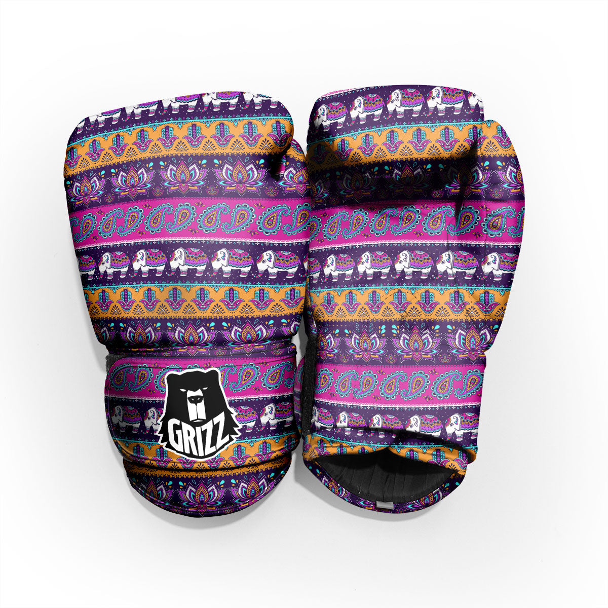 Paisley Elephant Hamsa Print Pattern Pro Boxing Glove