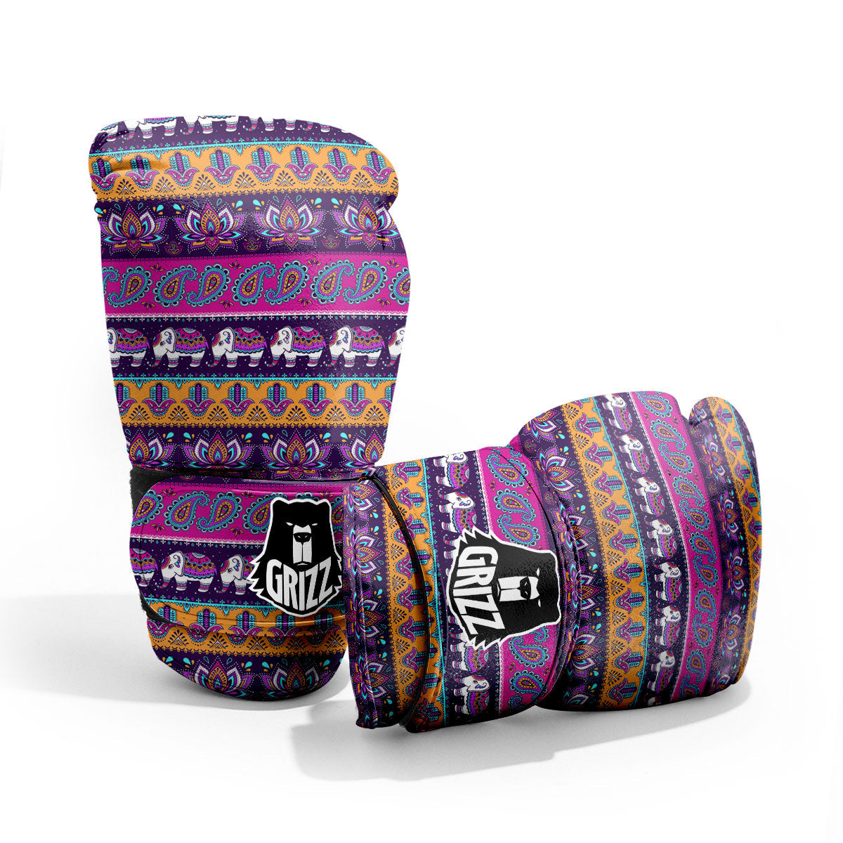 Paisley Elephant Hamsa Print Pattern Pro Boxing Glove