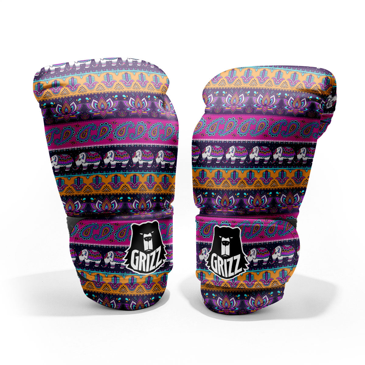 Paisley Elephant Hamsa Print Pattern Pro Boxing Glove