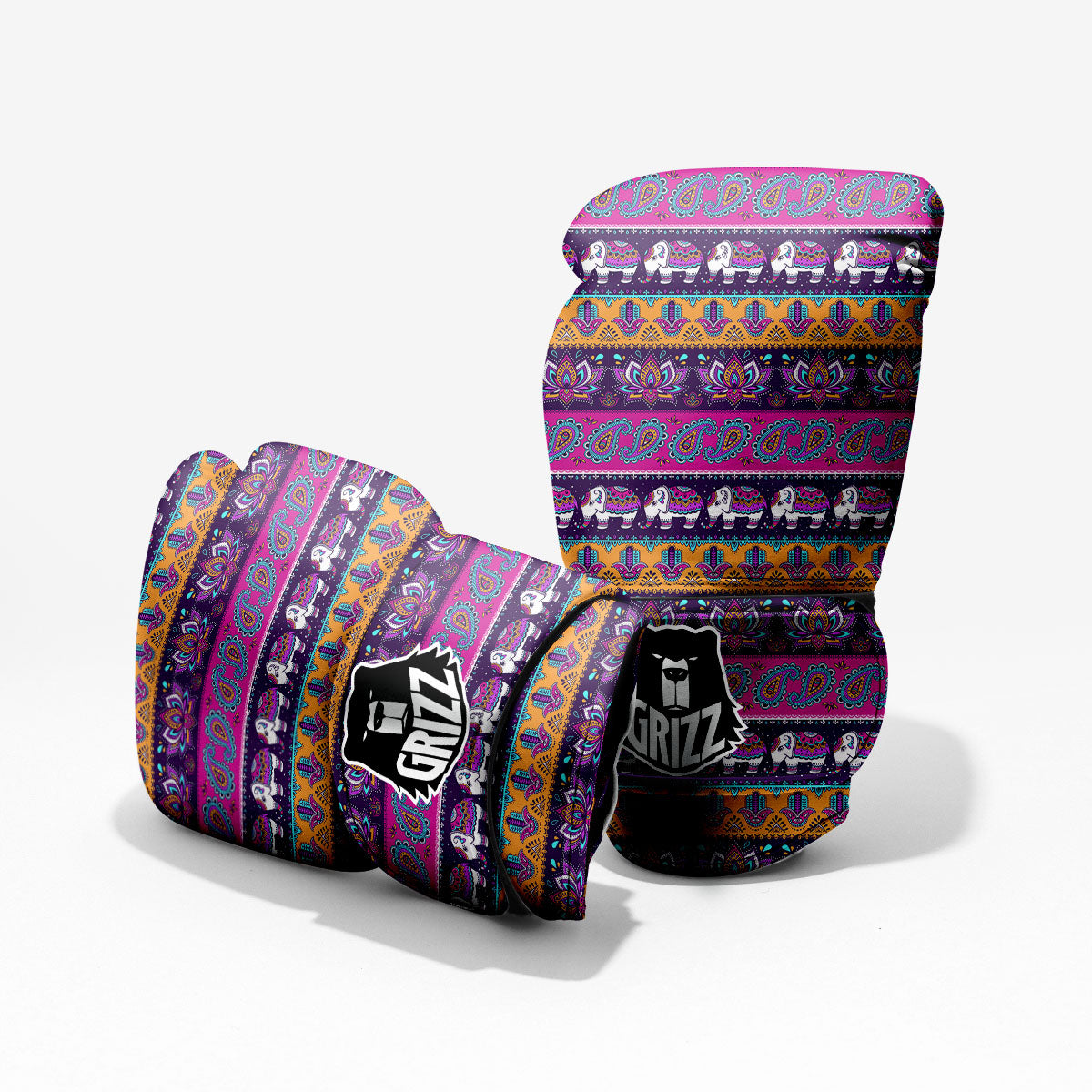 Paisley Elephant Hamsa Print Pattern Pro Boxing Glove