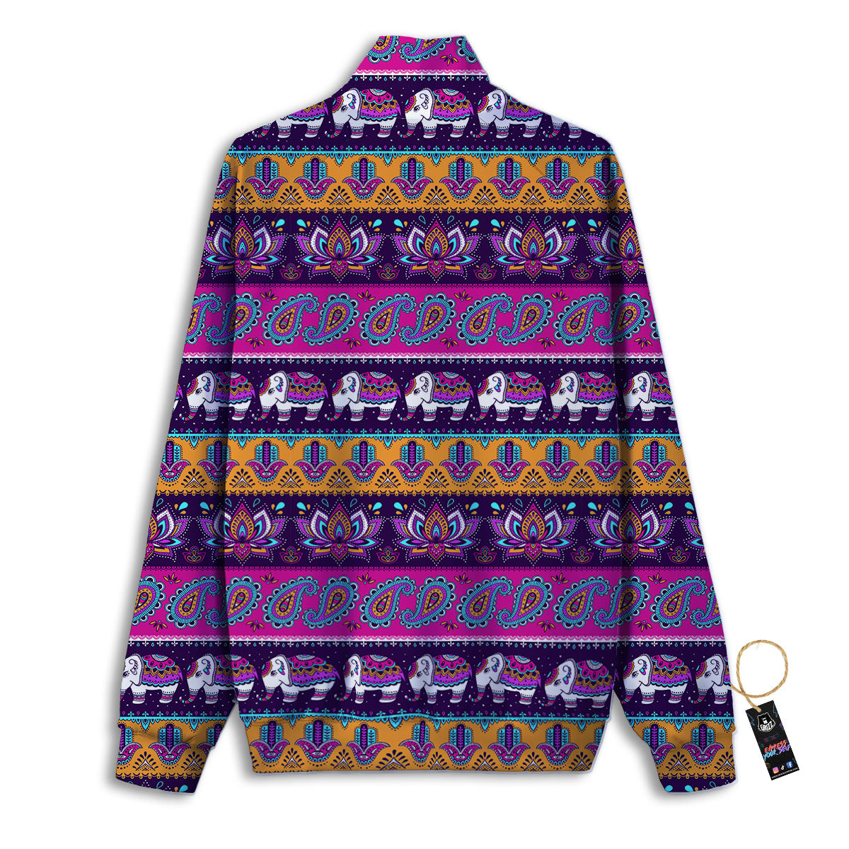 Paisley Elephant Hamsa Print Pattern Track Jacket-grizzshop