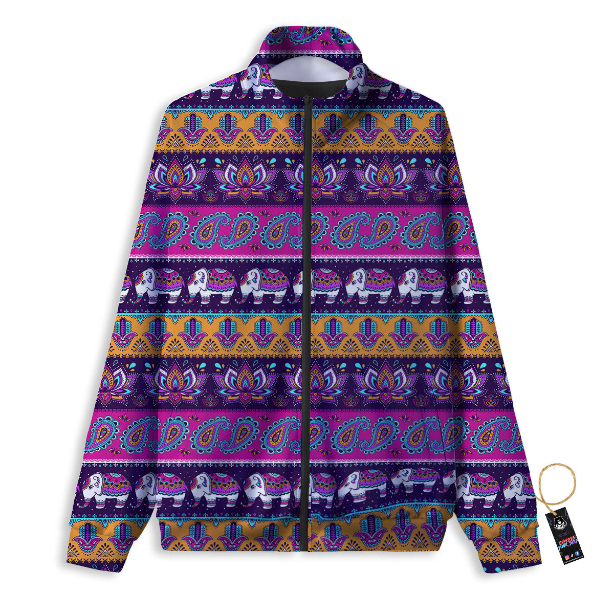 Paisley Elephant Hamsa Print Pattern Track Jacket-grizzshop
