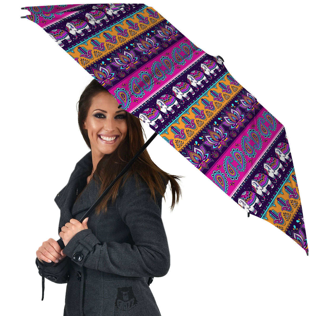 Paisley Elephant Hamsa Print Pattern Umbrella-grizzshop