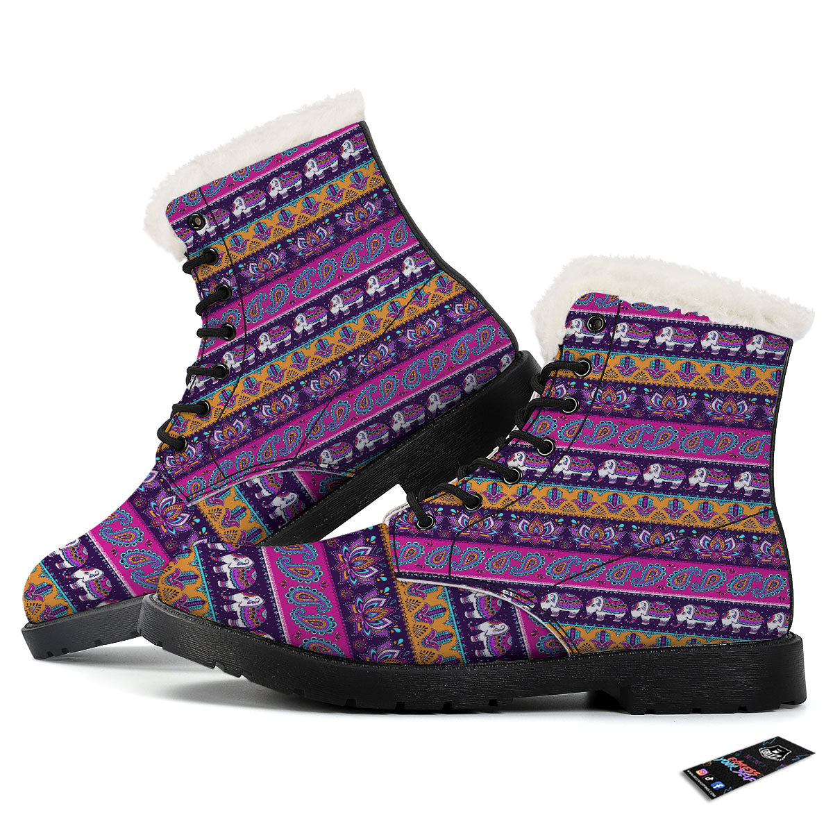 Paisley Elephant Hamsa Print Pattern Winter Boots-grizzshop