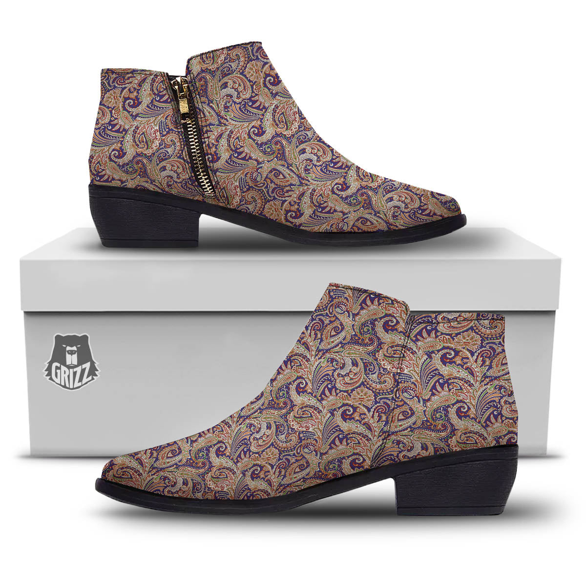 Paisley Indian Colorful Print Pattern Ankle Boots-grizzshop