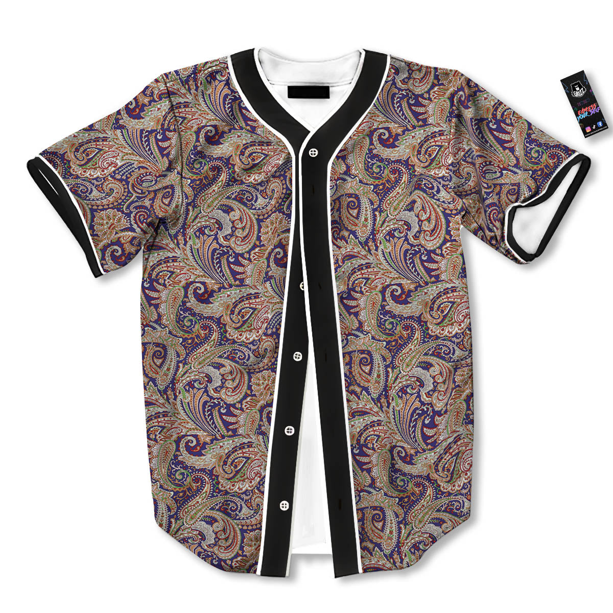 Paisley Indian Colorful Print Pattern Baseball Jersey-grizzshop