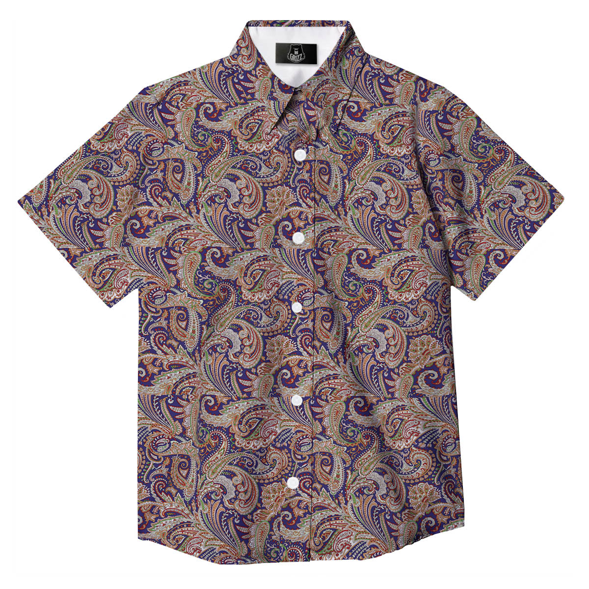 Paisley Indian Colorful Print Pattern Button Up Shirt-grizzshop