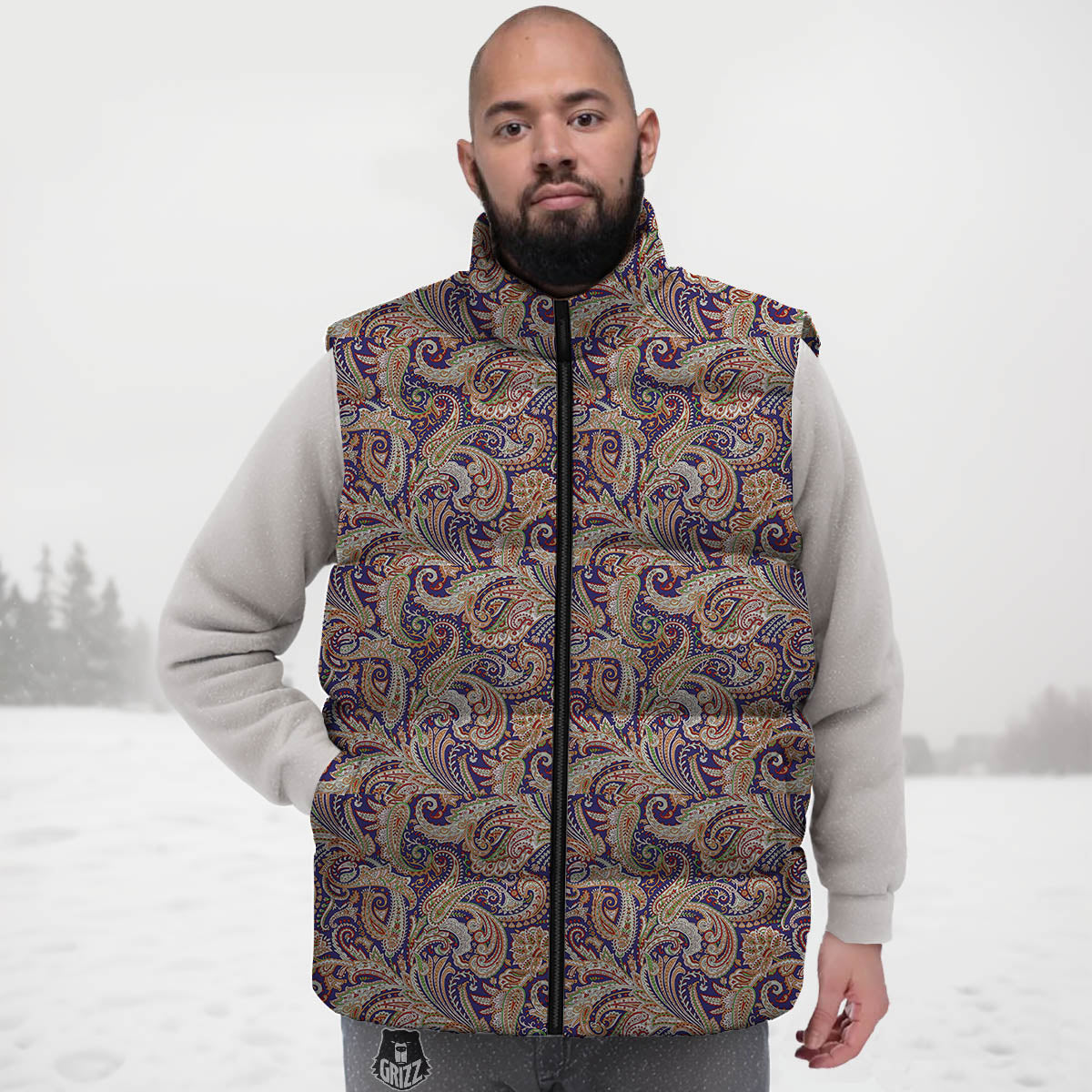 Paisley Indian Colorful Print Pattern Down Vest
