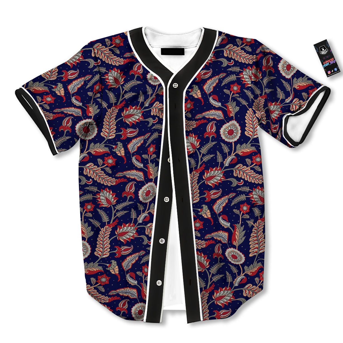 Paisley Indian Print Pattern Baseball Jersey-grizzshop