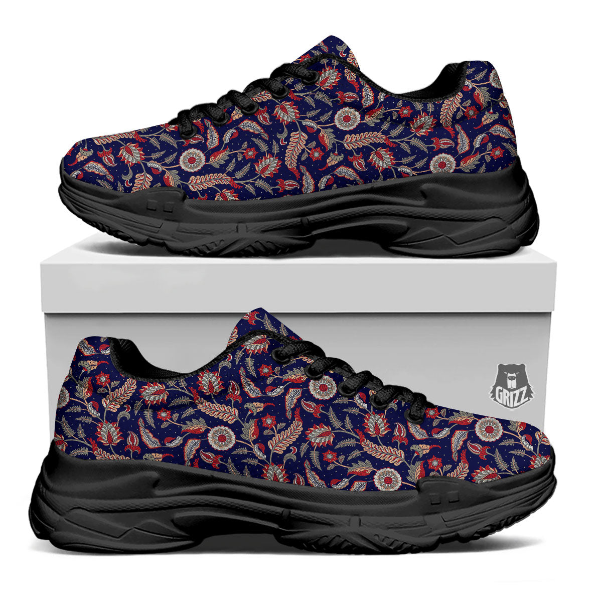 Paisley Indian Print Pattern Black Chunky Shoes-grizzshop