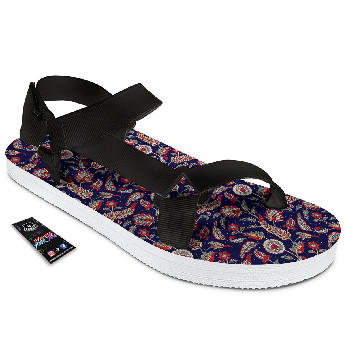 Paisley Indian Print Pattern Black Open Toe Sandals-grizzshop