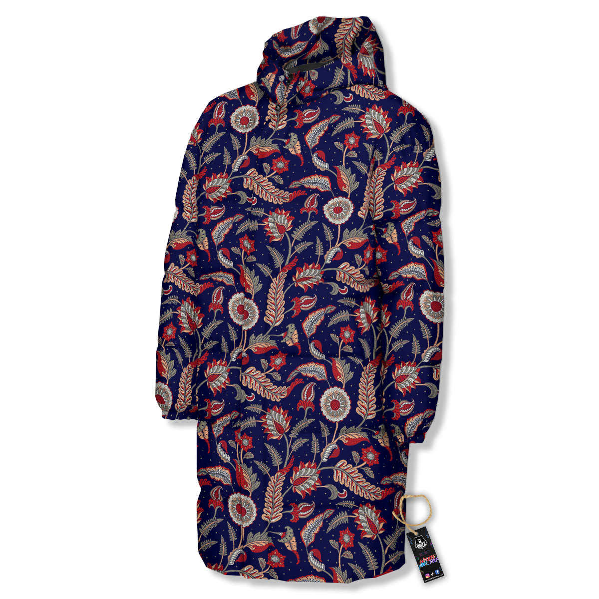 Paisley Indian Print Pattern Long Down Jacket-grizzshop