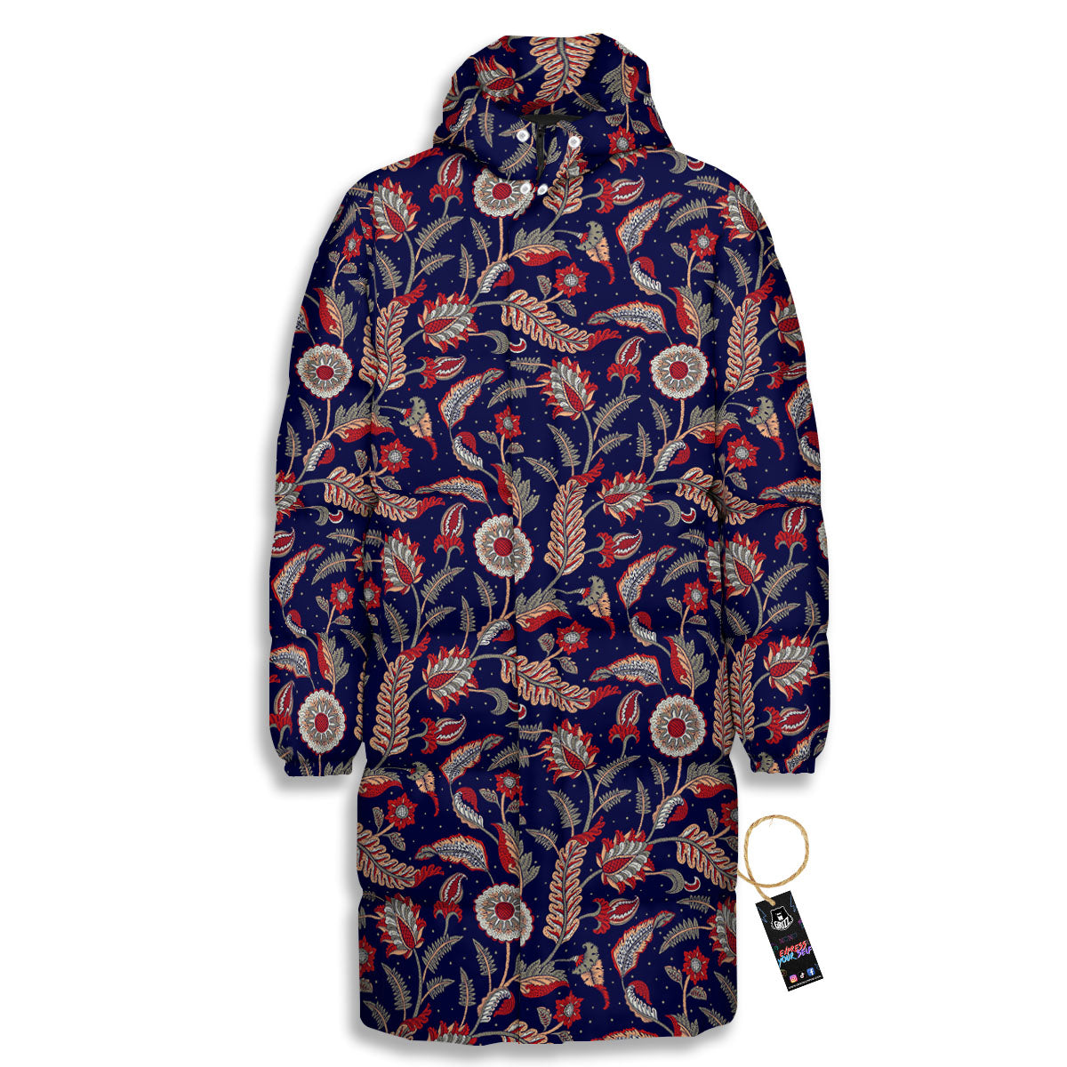 Paisley Indian Print Pattern Long Down Jacket-grizzshop