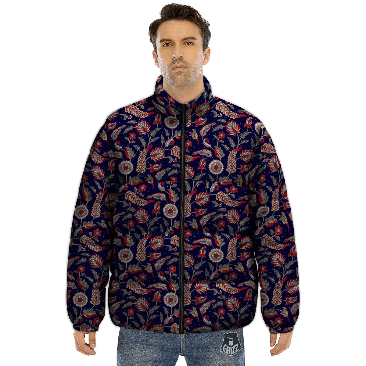 Paisley Indian Print Pattern Puffer Jacket-grizzshop