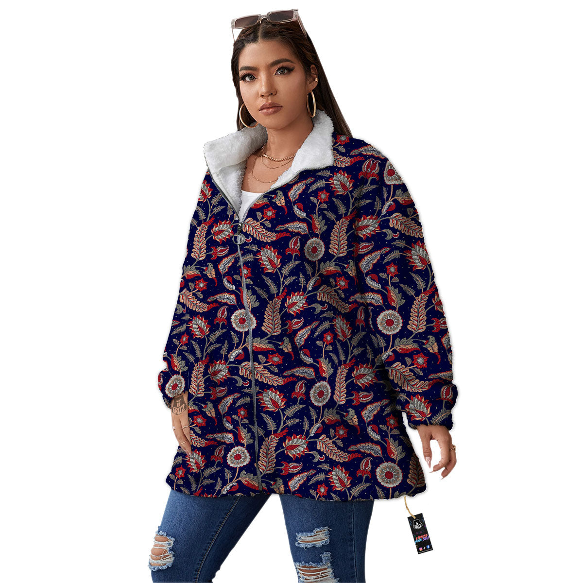 Paisley Indian Print Pattern Women's Sherpa Jacket-grizzshop
