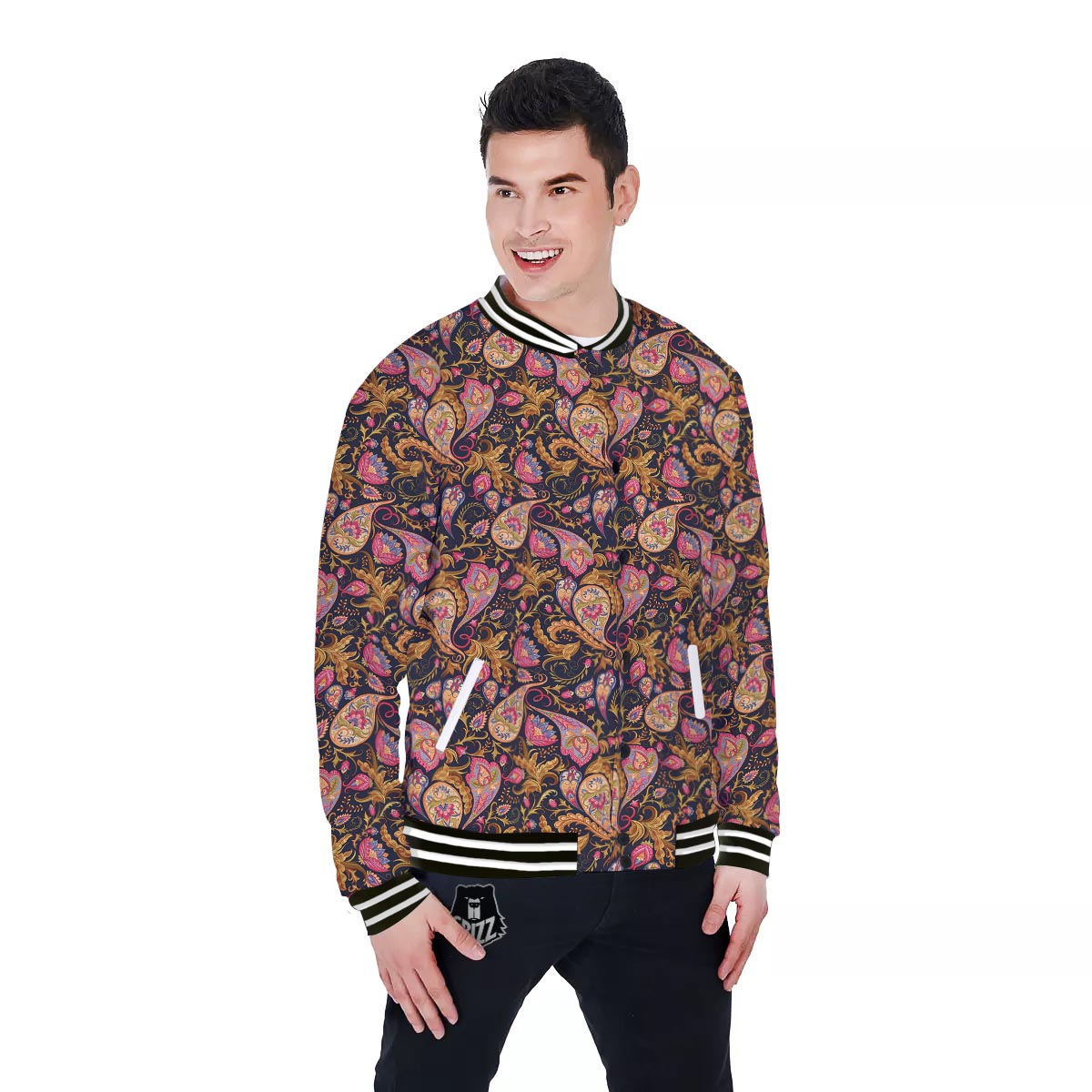 Paisley Indian Retro Print Pattern Baseball Jacket-grizzshop